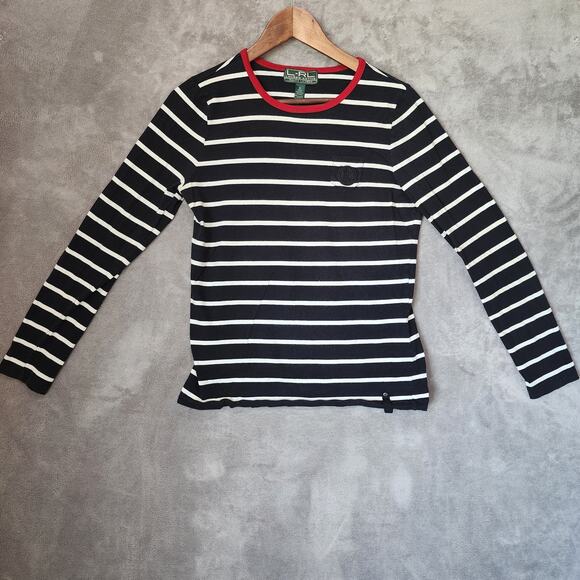 Ralph Lauren L-RL Active Navy Stripe Long Sleeve Shirt M, Nautical Style - Picture 1 of 9